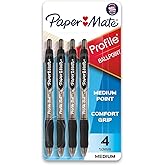 Paper Mate Profile Ballpoint Pen, Retractable, Medium 1 Mm, Black Ink, Translucent Black Barrel, 4/pack