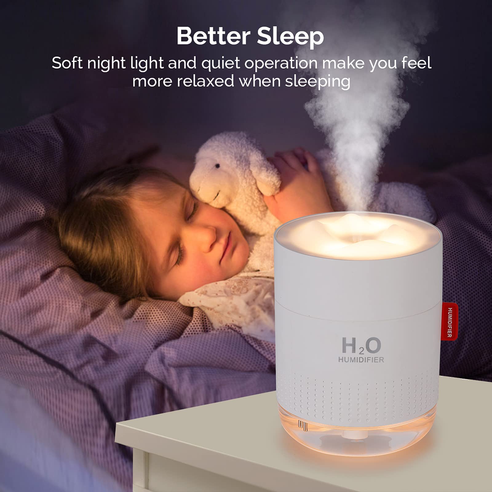 Portable Mini Humidifier, 500ml Small Cool Mist Humidifier, USB Personal Desktop Humidifier for Baby Bedroom Travel Office Home, Auto Shut-Off, 2 Mist Modes, Super Quiet, White