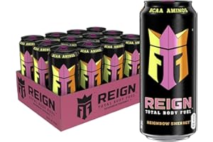 REIGN Total Body Fuel, Reignbow Sherbet, Fitness & Performance Drink, 16 Fl Oz (Pack of 12)
