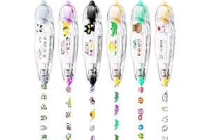 RYTOPT 6Pcs Decorative Tape Pen, Cute Animals Press Type Decorative Pen, Tape Roller DIY Cartoon Correction Tape, Scrapbooking Diary Correction Tapes for Kids Gift, Classroom Must Haves, School Supplies
