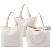 Segarty 3PCS 16.5x13 inch Natural Heavy DIY Tote for Crafting, Ironing and Embroidering, White Canvas Reusable Grocery Shopping Bag with Zipper