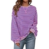 PRETTYGARDEN Womens Striped Oversized Sweatshirt Color Block Crew Neck Long Sleeve Casual Loose Pullover Top Y2K Clothes