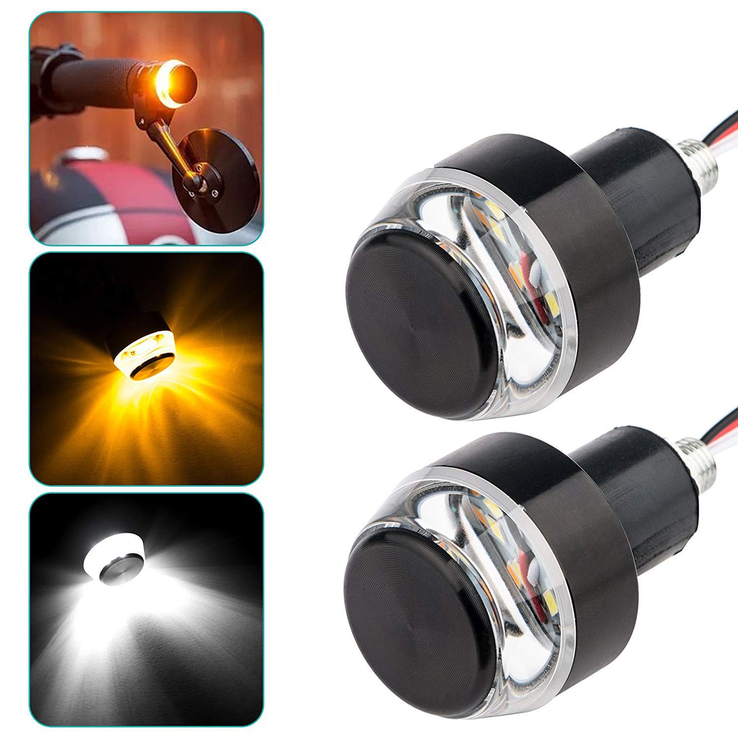 Photo 1 of TOPKU Motorcycle Turn Signal Light Grip Bar Plug Strobe Side Marker End LED Handlebar Motorcycle Handle Bar Grip Plug Side Marker Lamp Accessory 2-Pack