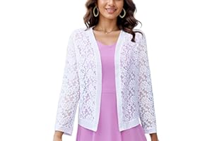 FindThy Women’s Open Front Lace Cardigan Long Sleeve Floral Crochet Summer Shrug Cover Ups