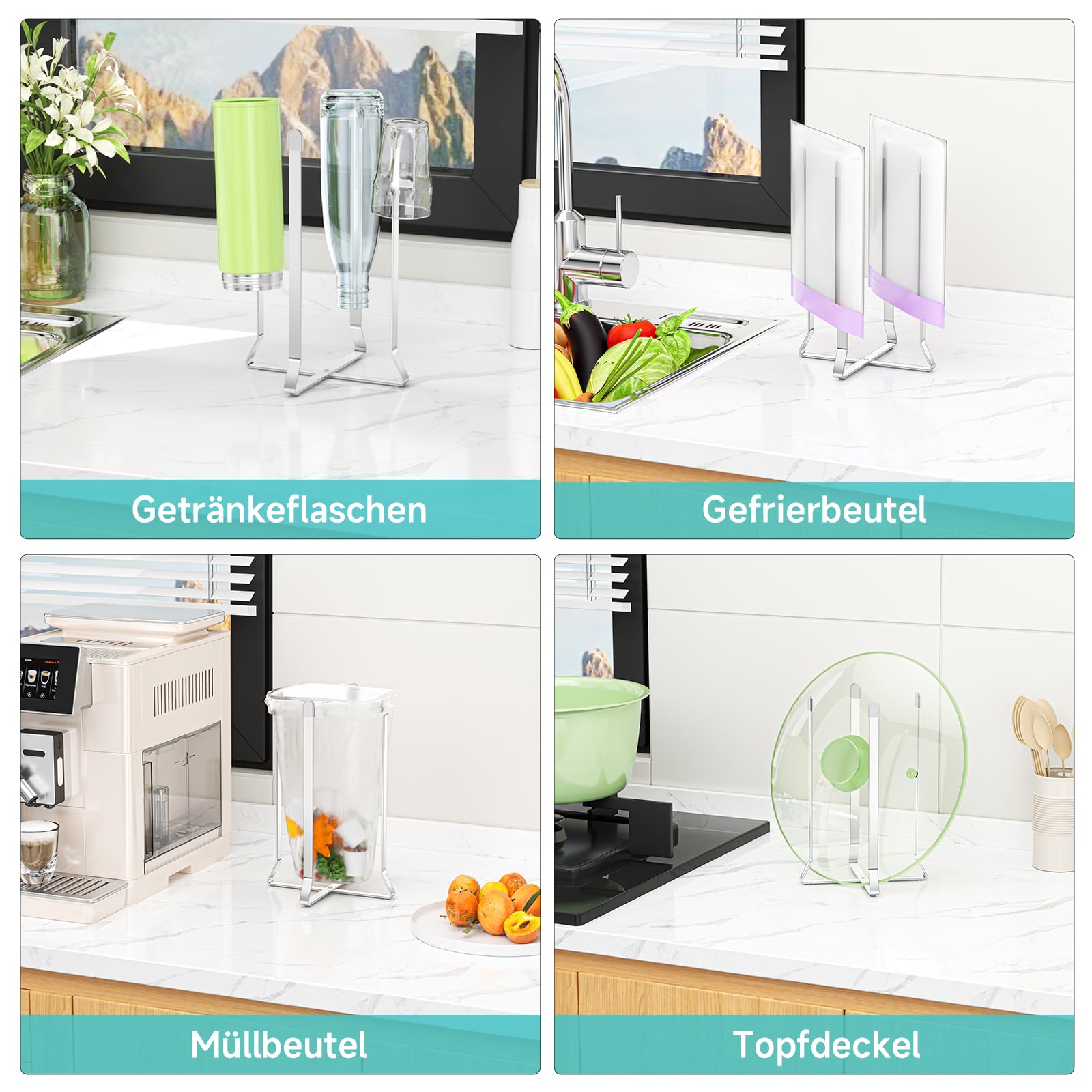 Abtropfgestell Flaschen, Flaschenhalter Küche, Faltbarer Flaschenständer zum Abtropfen, Edelstahl Babyflaschen Trockenständer,Flaschenhalter Abtropfständer, für Plastiktüten, Flaschen (1, Sliver) 5
