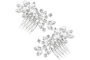 Xinjoduz Bridal Hair Comb, 2 PCS Rhinestone Wedding Hair Combs with Crystals, Sparkle Bridal Hair Accessories for Bride Bridesmaids Women Girls (Silver, 3.23 2.09 inches, Metal and Rhinestones)