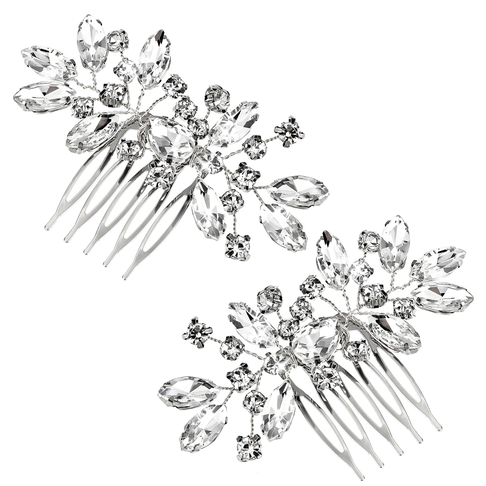 Bridal Hair Comb 2 PCS Wedding Hair Combs Rhinestone Bridal Side Comb Silver Hair Pieces Wedding Hair Clips Crystal Wedding Hair Comb Sparkle Bridal Hair Accessories for Bride Bridesmaids Women Girls