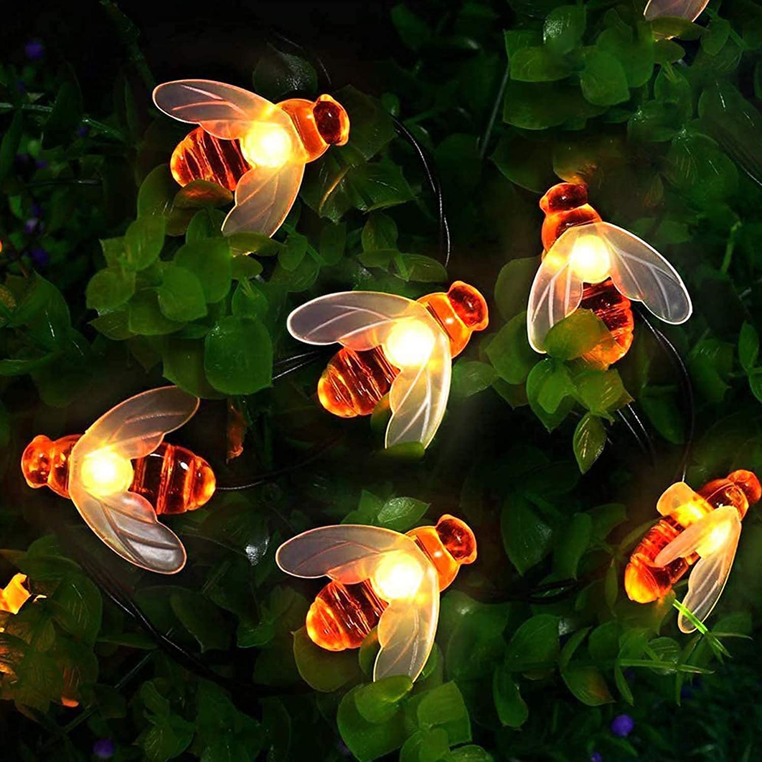 [2 Packs] Solar Garden Lights, Honey Bee Fairy String Lights, 7M/24Ft 8 Mode 50 LEDs Waterproof Outdoor/Indoor Garden Lighting for Fence, Lawn, Patio, Festoon, Party, Christmas, Holiday(Warm white)