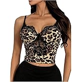 SweatyRocks Women's Leopard Print Lace Camisole Sexy Y2K Bustier Crop Cami Tops