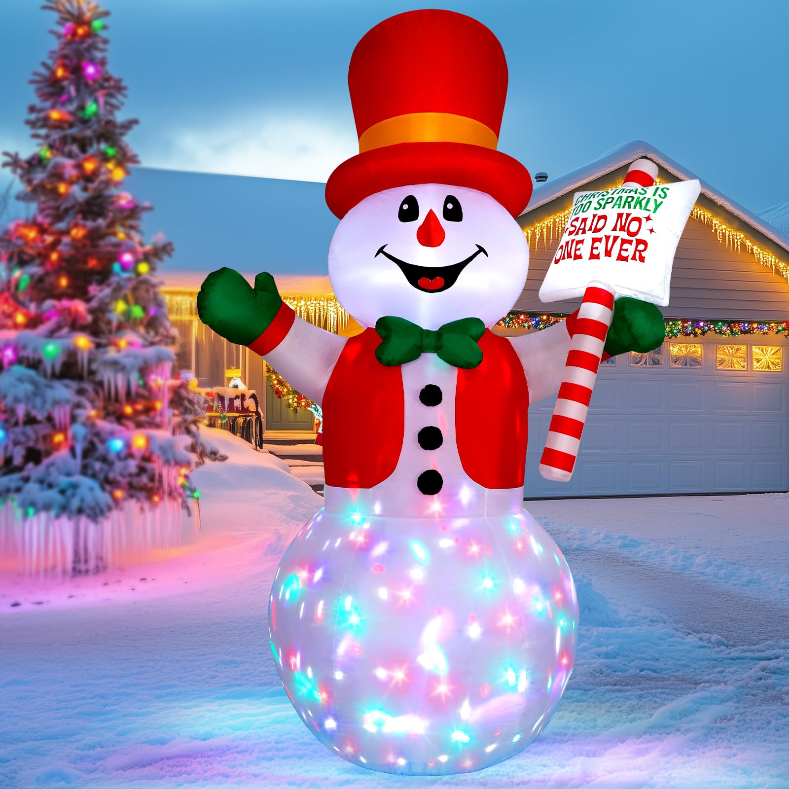 Vintoney 244cm/8FT Inflatable Snowman Outdoor Christmas Decorations – Giant Blow Up Snowman with 360° Rotating LED Lights for Garden & Yard Xmas Decor
