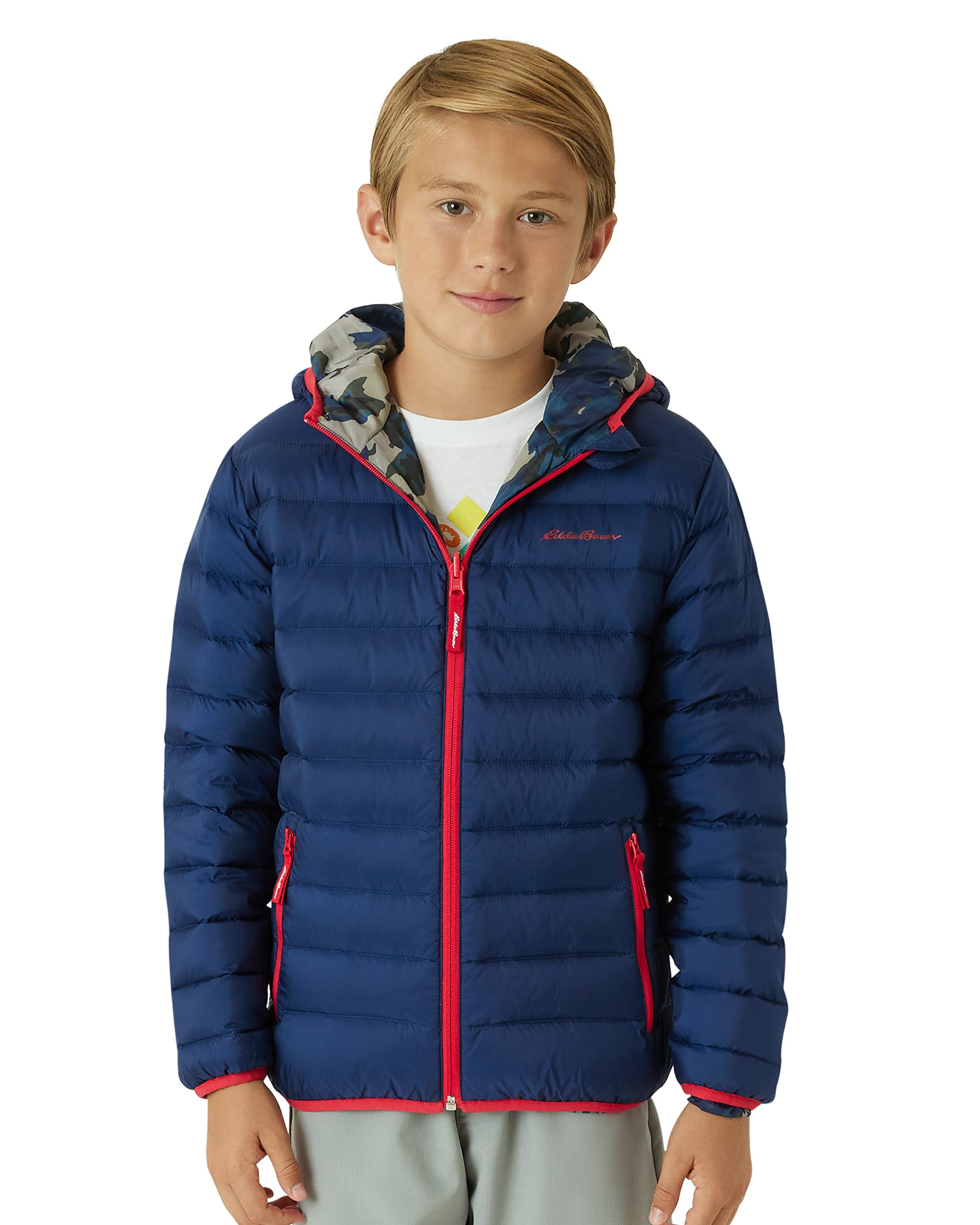 Eddie Bauer Kids' Reversible Jacket - Weather Resistant Quilted Down Coat for Boys and Girls (3-20), Size 5-6, Navy Blue Image