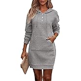 PRETTYGARDEN Womens Long Sleeve Hoodies Dress 2026 Fall Texture Button Oversized Sweatshirts Spring Dresses with Pockets