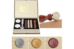 Mingting Wax Seal Stamp Kit,Mingting Classical Old-Fashioned Antique Wax Stamp Seal Kit Initial Letters Alphabet Set Gift Box with Vintage Wooden Handle and Brass Color Head(L)