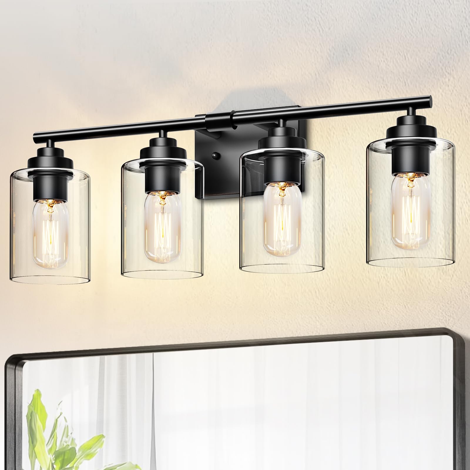 Photo 1 of SKEJAO Bathroom Vanity Light,Bathroom Light Fixtures over Mirror,Vanity Light with Clear Glass Shade (Black, 4-Light), SK111