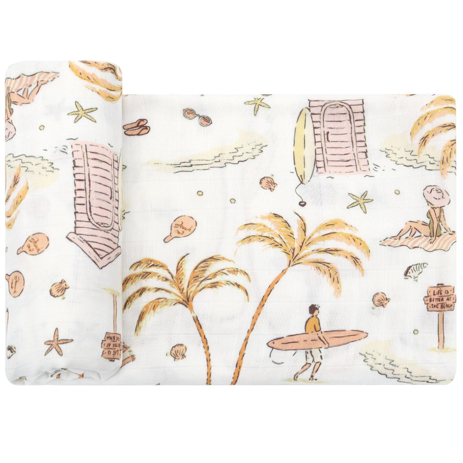 Photo 1 of LifeTree Baby Swaddle Blanket, 70% Viscose from Bamboo and 30% Cotton Muslin Swaddles Blankets Boys Girls, Swaddling Blanket for Newborn, Super Soft Large 47" x 47", Yellow Sandy Beach