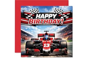 Playful 13th Birthday Card - Start Their Engines - Bold Racing Car and Chequered Flags Design - Perfect for Motorsport Fans -