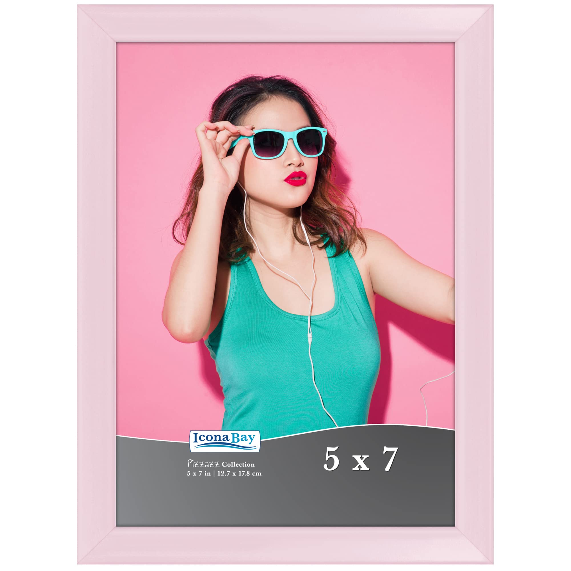 Icona Bay 7x5 Pastel Pink Picture Frame, Coloured Solid Wood Scandinavian Style Frame for Photo, Pizzazz Collection