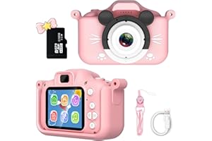 Kids Camera for Boys and Girls, VETEK Digital Camera for Kids Toy Gift, Toddler Camera Christmas Birthday Gift for Age 3 4 5 6 7 8 9 10 with 32GB SD Card, Video Recorder 1080P HD IPS 2 Inch(Pink)