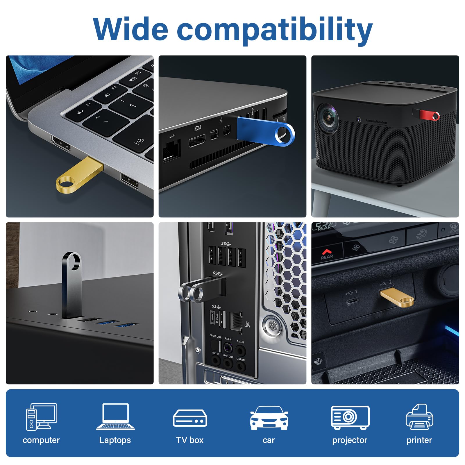 5 Pack 16GB USB Flash Drive with Keychains, Wooolken Sleek Metal USB 2.0 Thumb Drives Memory Stick for PC Laptop Computer