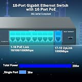 YuanLey 18 Port Gigabit PoE Switch 16 PoE+ 2 Uplink 250W view 2