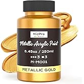 Nicpro Metallic Gold Acrylic Paint, 8.45oz/250ml Large Gold Leaf Paint | Non Toxic, Non Fading Craft Paint for Pumpkins, Metal, Wood, Clay, Fabric, Canvas, Furniture, Handcrafts, Art Supplies