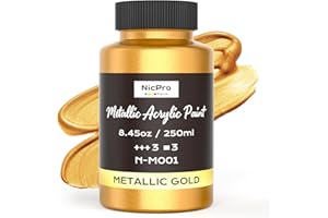 Nicpro Metallic Gold Acrylic Paint, 8.45oz/250ml Large Gold Leaf Paint, Non Toxic, Non Fading Craft Paints for Metal, Wood, Clay, Fabric, Canvas, Furniture, Handcrafts, Art Supplies