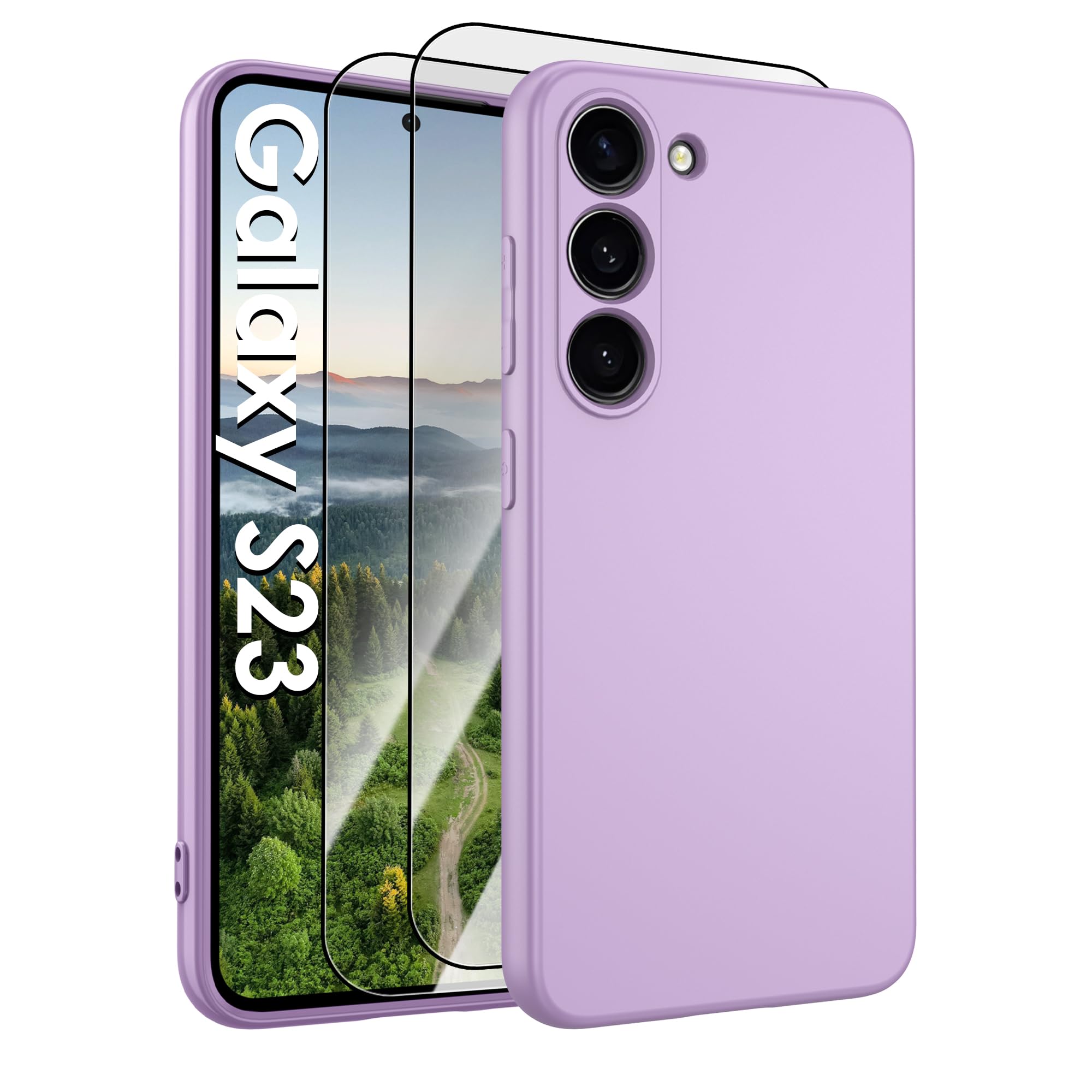 for Samsung Galaxy S23 Case,Liquid Silicone Upgrade [Soft Anti-Scratch Microfiber Lining][2 HD Screen Protector][Full Camera Protection] Shockproof Phone Case for 6.1 inch -New Grass Purple