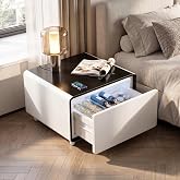 Smart Refrigerated End Table With 65L Drawer, Wireless Charging, USB Ports | No Assembly Required, Motion Sensor Night Light and Built-In Outlets For Convenient Bedside Use