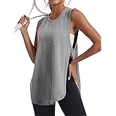 Tankaneo Womens Side Slit Workout Tank Tops Cotton Sleeveless T Shirts Oversized Summer Casual Yoga Gym Tees