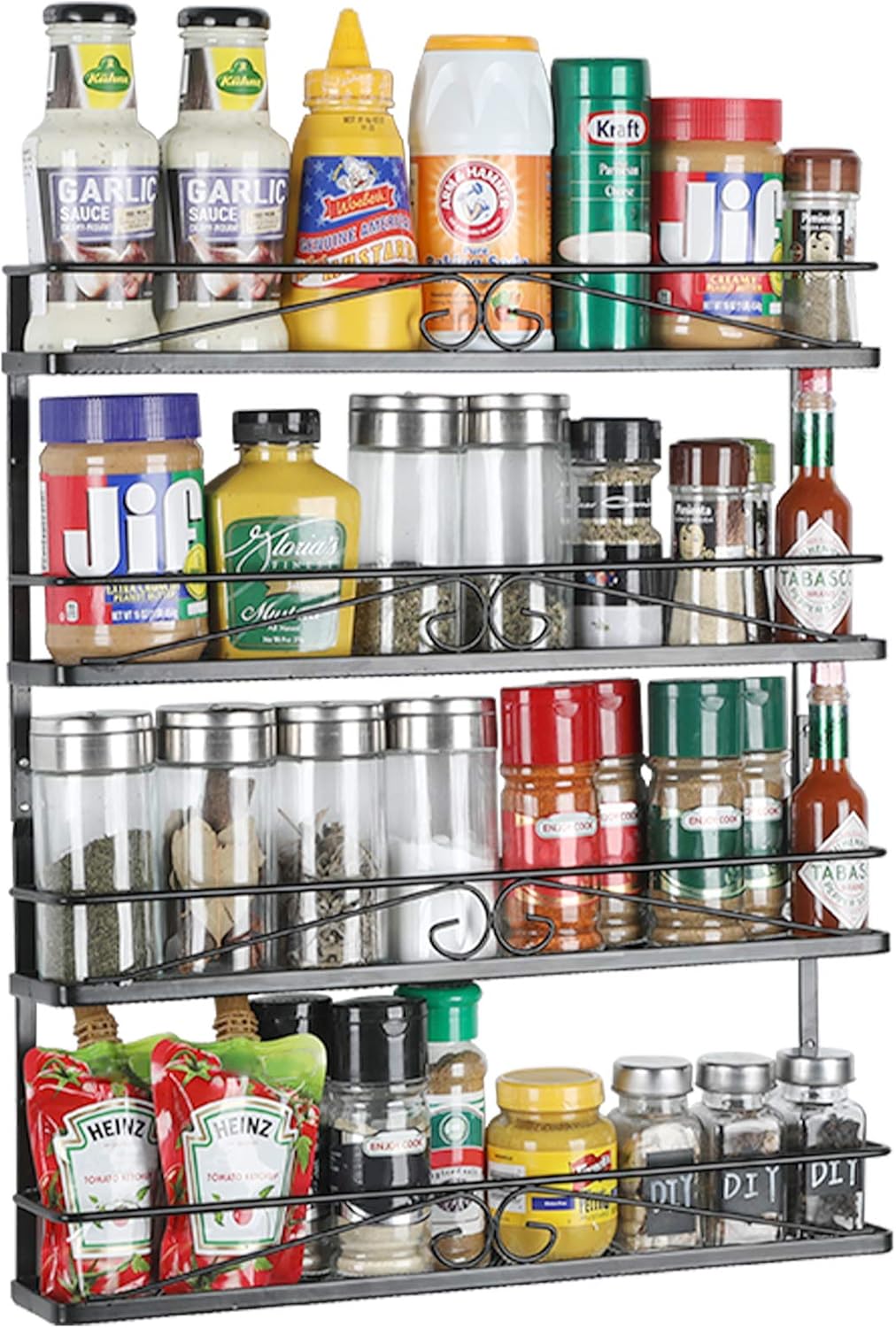 cabinet hanging spice rack on Amazon Com Veesun Wall Mounted Spice Rack Organizer For Cabinet Pantry Door Kitchen Large Hanging Spice Shelf 4 Tier Black Home Improvement