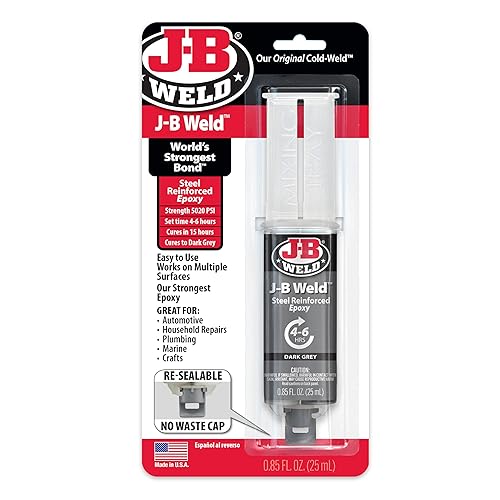 J-B Weld™ Syringe Original Cold-Weld™ Two-Part Epoxy System, Ultra-Fast Setting Time, High Strength, Suitable for All Metals and Other Materials, Dark Grey 25ml