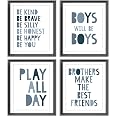 Boys Positive Affirmations Poster Set Of 4 - Boho Black Nursery Wall Art For Playroom, Bedroom Decor
