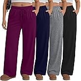 Velvelhall 4 Pack Women's Plus Size Pants Wide Leg Yoga Pants Elastic Waist Drawstring Sweatpants Pocket Lounge Casual Jogger