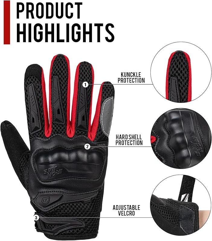 Guantes Moto para Hombre Verano, Pantalla táctil Transpirables y cómodos, Guantes de Moto de Verano, Adecuados para Montar en Moto, Scooter, Carreras Todoterreno Rojo-M