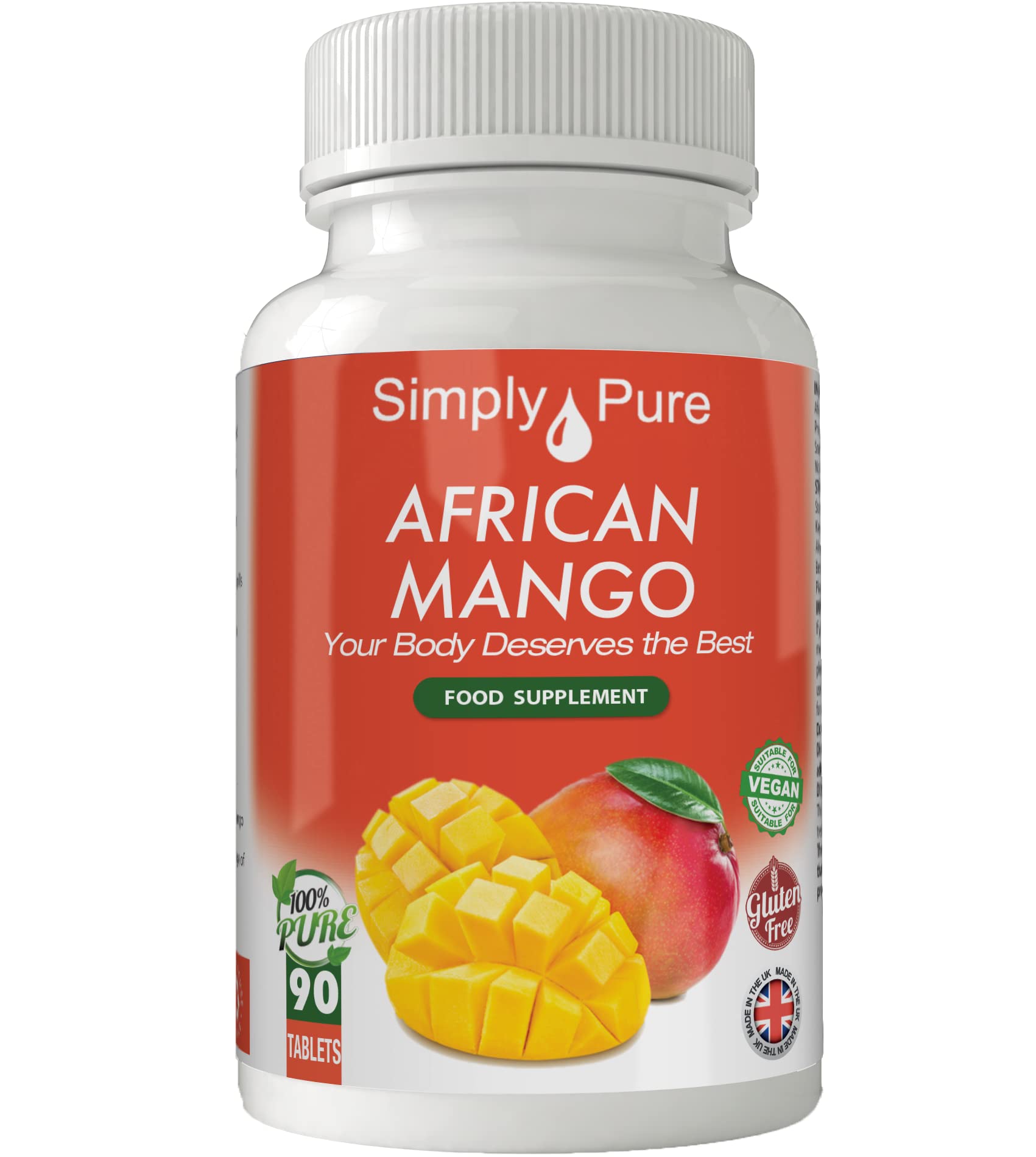 Simply Pure African Mango for Weight Loss | 1200mg Tablets x 90 | 100% Natural | Gluten Free | GM Free | Vegan