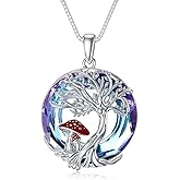 MEIDERBO Tree of Life Mushroom Necklace 925 Sterling Silver Tree of Life Animal Crystal Pendant Necklace Birthday Christmas Jewelry Gifts for Women