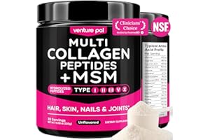 Venture Pal Multi Collagen Powder Type I, II, III, V, X – Hydrolyzed Collagen Peptides MSM, GC, Hyaluronic Acid Vitamin C | Collagen Supplement for Women | Joint, Hair, Skin & Nail Support | Non-GMO