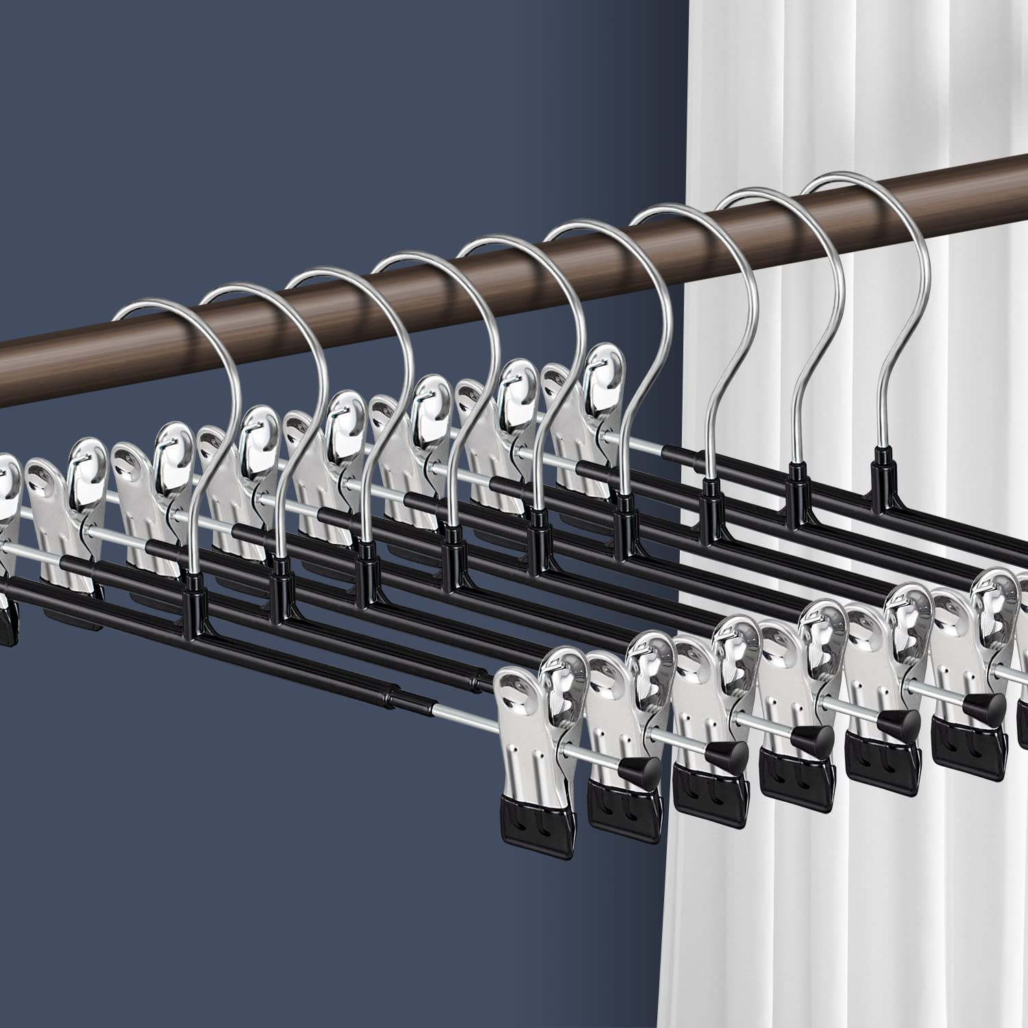HWAJAN 14Inch Black Pants Hangers with Clips 20 Pack Adjustable Skirt Hangers for Women Non-Slip Trousers,Shorts Hanger for Jeans Clothes Hangers for Pants Heavy Duty Space Saving