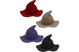 Haconba 4 Pack Halloween Witch Hat Wool Witch Hats for Halloween Party Decor