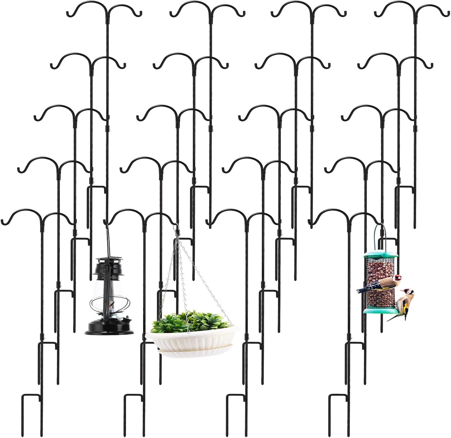Outdoor Shepherd's Hooks - Therwen 20 Pack 35 Inch Double Shepherds Hooks for Outdoor Bird Feeder Pole Thick Rustproof Iron Heavy Duty Garden Hooks Hanger for Hanging Plants Basket Solar Lanterns Wedding Christmas Decor