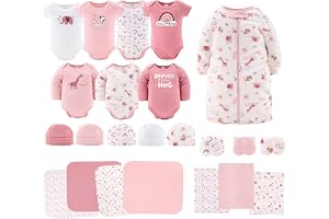 The Peanutshell Baby Layette Gift Set for Girls - 23 Piece New Born Girl Gift Set, Baby Clothes & Newborn Essentials Must Haves - Newborn Clothes 0-3 Months - Rainbow Safari