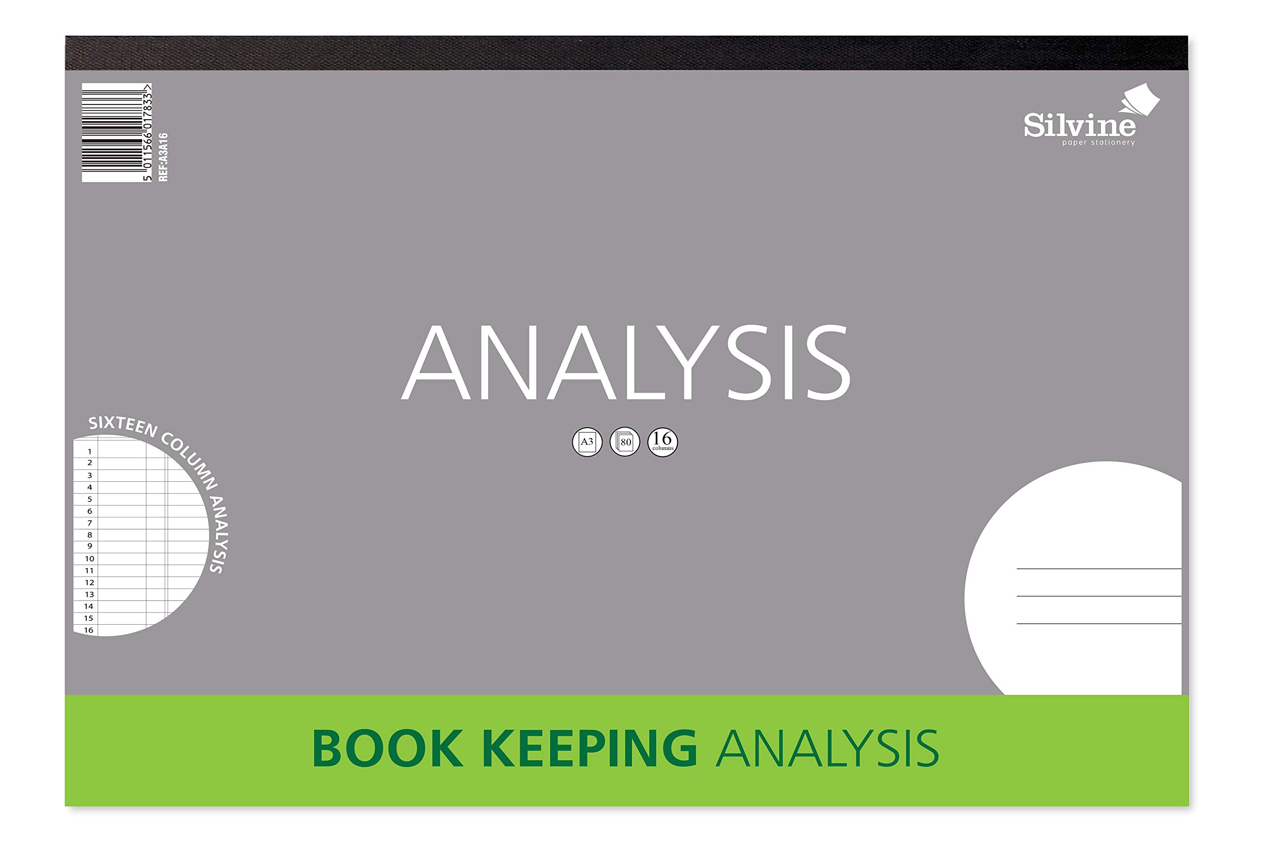 Silvine A3 Book Keeping Analysis Pad, 80 Pages Printed 'Analysis' 16 Columns - Ref A3A16