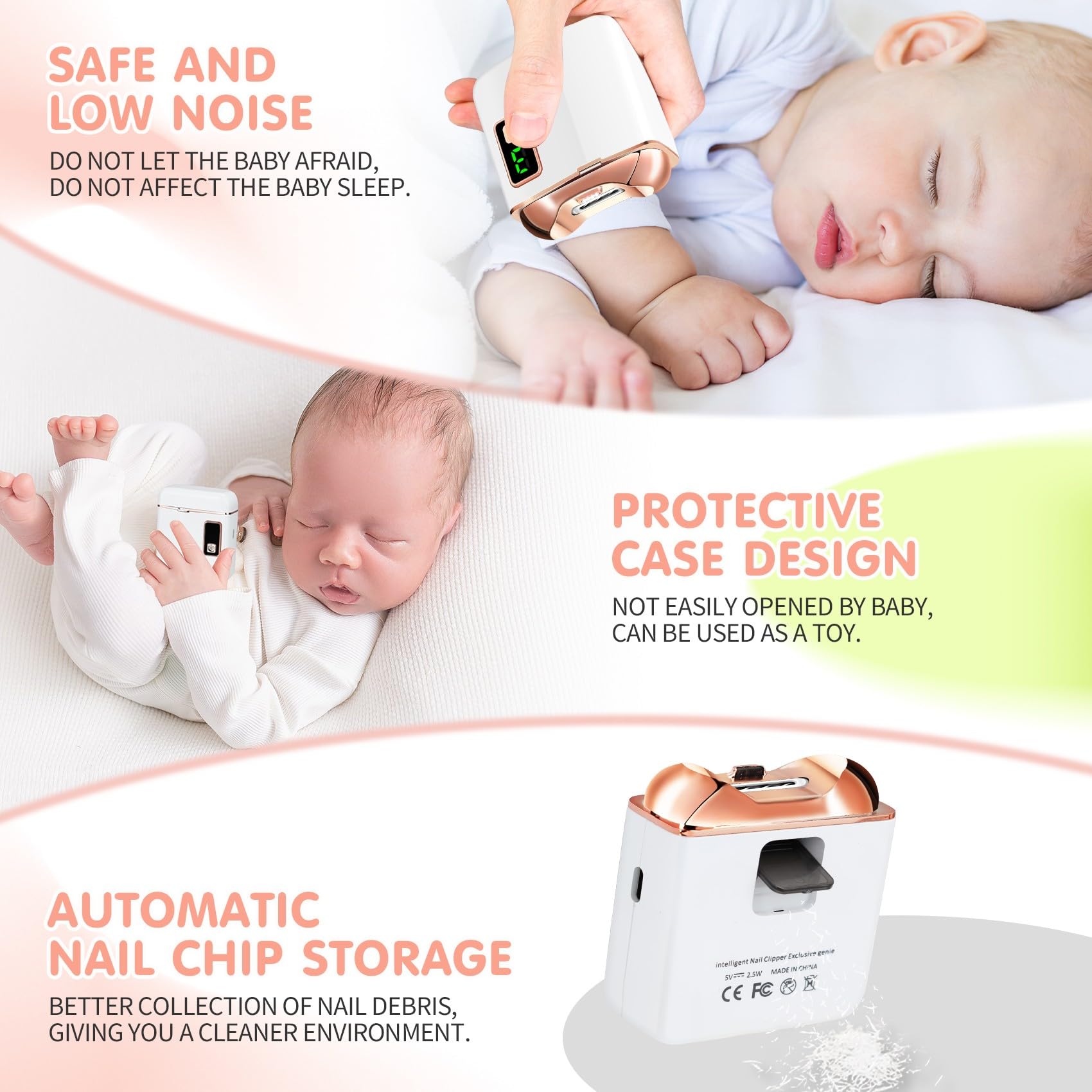 Electric Nail Clipper with LED Light, USB Rechargeable Nail Trimmer, 3-Speed Fingernail Manicure for Baby, Kids, Seniors, and Adults - Perfect for Elderly Nail Care (White)