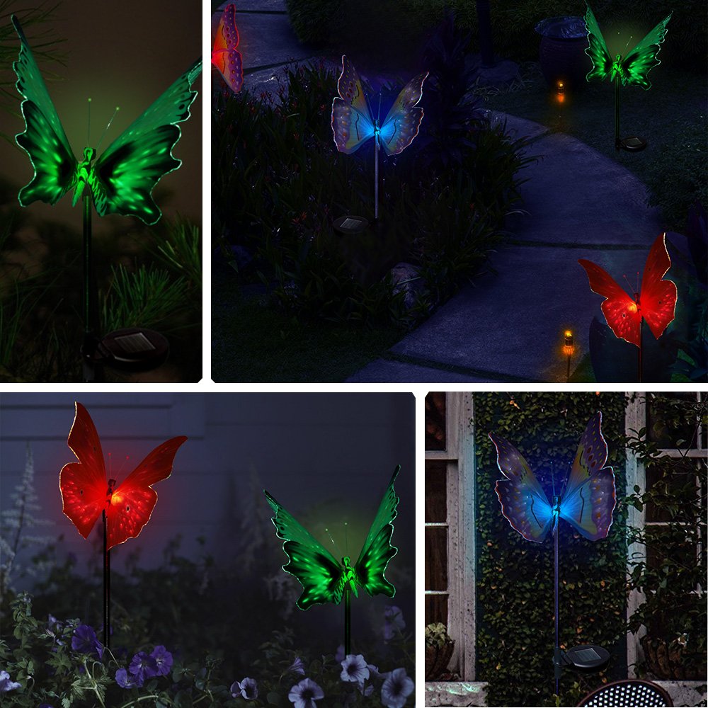 SOLARMKS Garden Decorative Solar Lights Outdoor Butterfly Stake Lights, Multi-Color Changing LED Fairy Garden Decorative Lights,3 Pack Fiber Optic Solar Butterfly Lights for Garden, Patio, Backyard