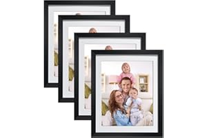Giftgarden 8x10 Picture Frame Black with Mat Set of 4, 9x11 Frames Matted to 8 x 10’ Photos for Wall or Tabletop Decor