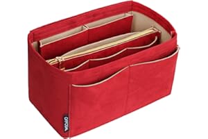 OPPOSHE Suede Purse Organizer Insert for Tote Bag, Sturdy Felt Bag Insert Organizer for Handbags, Purse Organizers With Zipper, Compatible with Neverfull Speedy and More, Red Medium