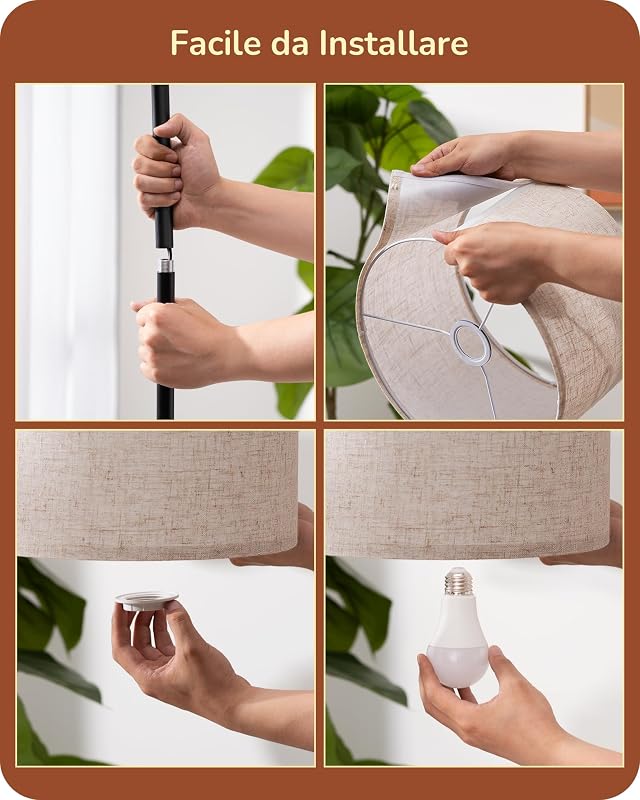 Lampada da Terra per Soggiorno con Paralume in Lino Beige con Angolo Regolabile, Attacco E27, Lampadine Non Incluse, Lampada da Terra in Metallo con Interruttore a Pedale