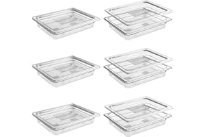 QMEEKI 6 Pack 1/2 Size 2.6'' Deep Clear Food Pans with Lids, Commercial Food Pans Polycarbonate Transparent Food Storage Containers, Stackable Plastic Pan with Capacity Scale, Restaurant Supplies Hotel Pan