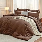 MUXHOMO 7 Pieces Queen Comforter Set, Soft Bed in a Bag Queen Size, All Season Bedding Set with Comforter, Flat Sheet, Fitted Sheet, Pillowcases & Shams, Brown