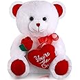 Valentine Bear Plush Toy - 10 Inch White Bear Holding Heart Stuffed Animal Gift